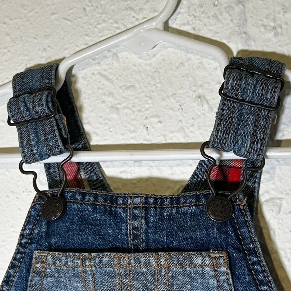 Oshkosh B’gosh Denim Patchwork Flannel Lined Overalls Size 18 Months Baby